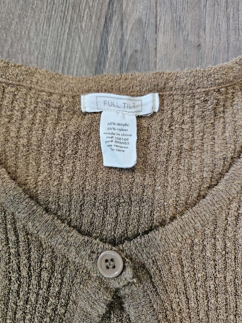 Full Tilt Cropped Ribbed Button Cardigan - Tan - Picture 3 of 4